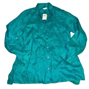 J.Jill Love‎ Linen Essential Shirt Lagoon Green Button Down Womens Size L
